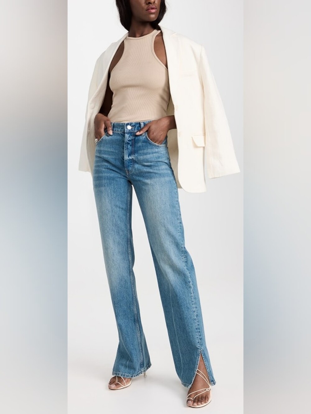 NWT!! Anine Bing(29), Women's Roy Jean- Light Blue, w Slit Hem